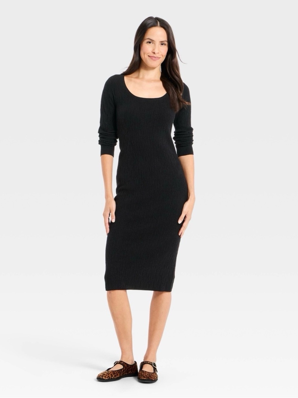 Universal Thread Black Ribbed Long-Sleeve Midi Dress